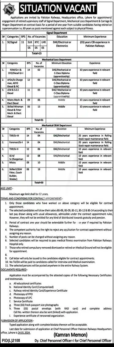 Pakistan Railway Jobs in 2024 - Pak Railway Jobs - www.railways.gov.pk