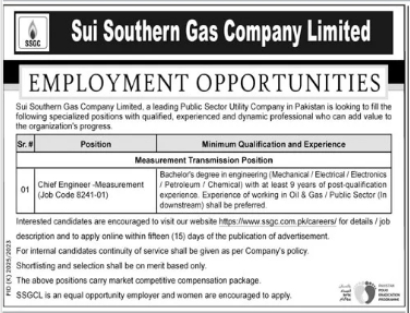 Sui Southern Gas Company Limited Jobs 2024 - SSGCL jobs 2024