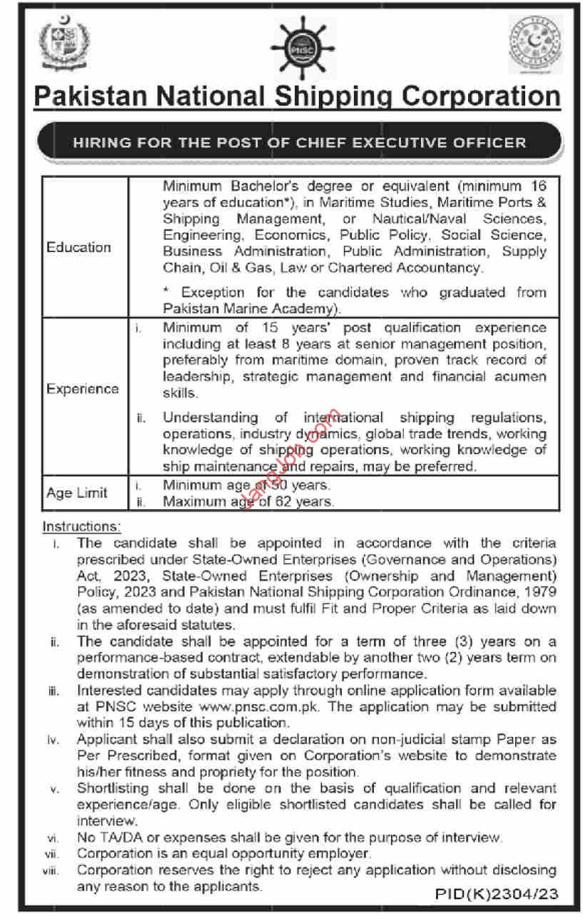 Pakistan National Shipping Corporation Jobs in 2024 - Apply for PNSC Jobs 2024