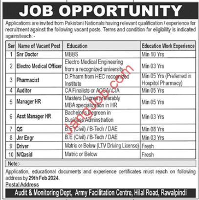 Army Facilitation Centre Jobs 2024 - Apply for Army Facilitation Centre Jobs in Rawalpindi 