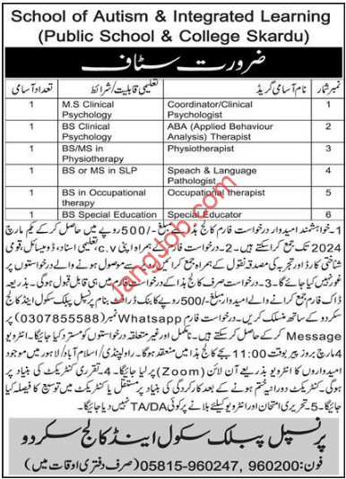 Public School & College Jobs in Skardu 2024 - Online Apply for Public School & College Jobs