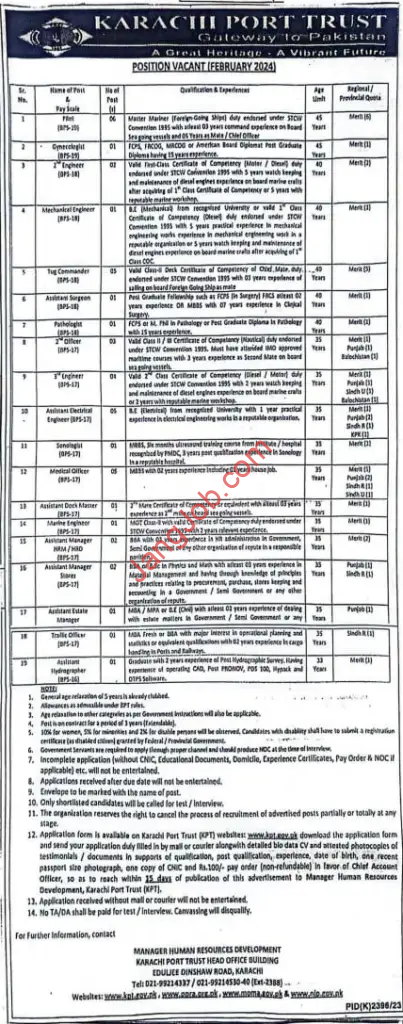 Karachi Port Trust Jobs 2024 - Apply Now for Karachi Port Trust Jobs - Today jobs