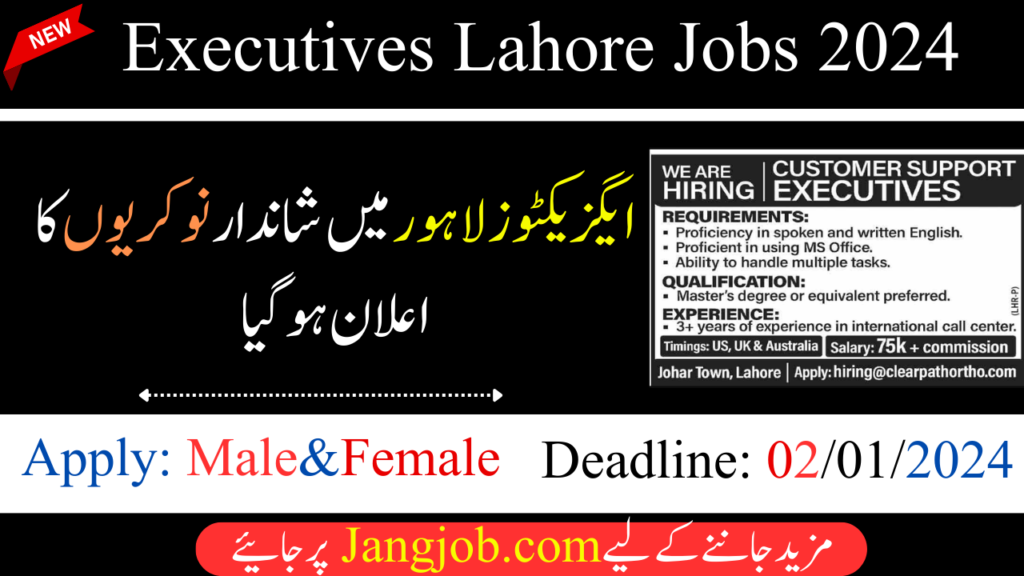 Executives Jobs Lahore in 2024 - Executives Jobs Online Apply